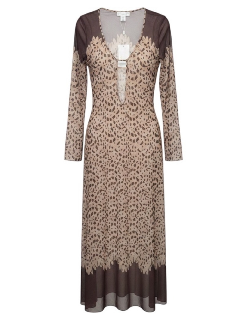 Caroline Constas NWT Lida Beige Brown Leopard Print Long Sleeve Swim Mesh Coveru